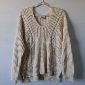 Heartloom Ivory Round Neck Drop Shoulder Cable Knit Pullover Sweater Size Large